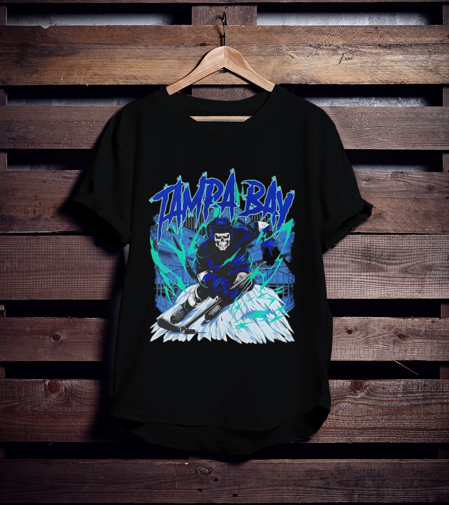 Tampa Bay Lightning Skeleton Hockey Player Action T-Shirt