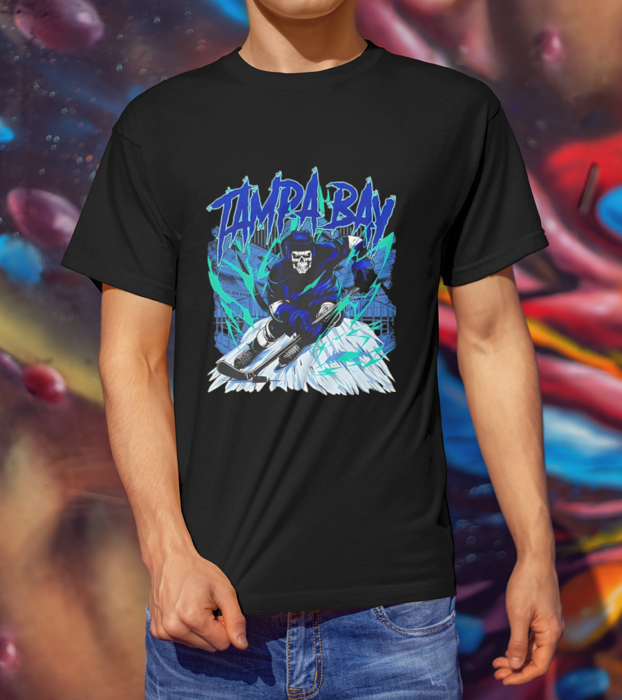 Tampa Bay Lightning Skeleton Hockey Player Action T-Shirt