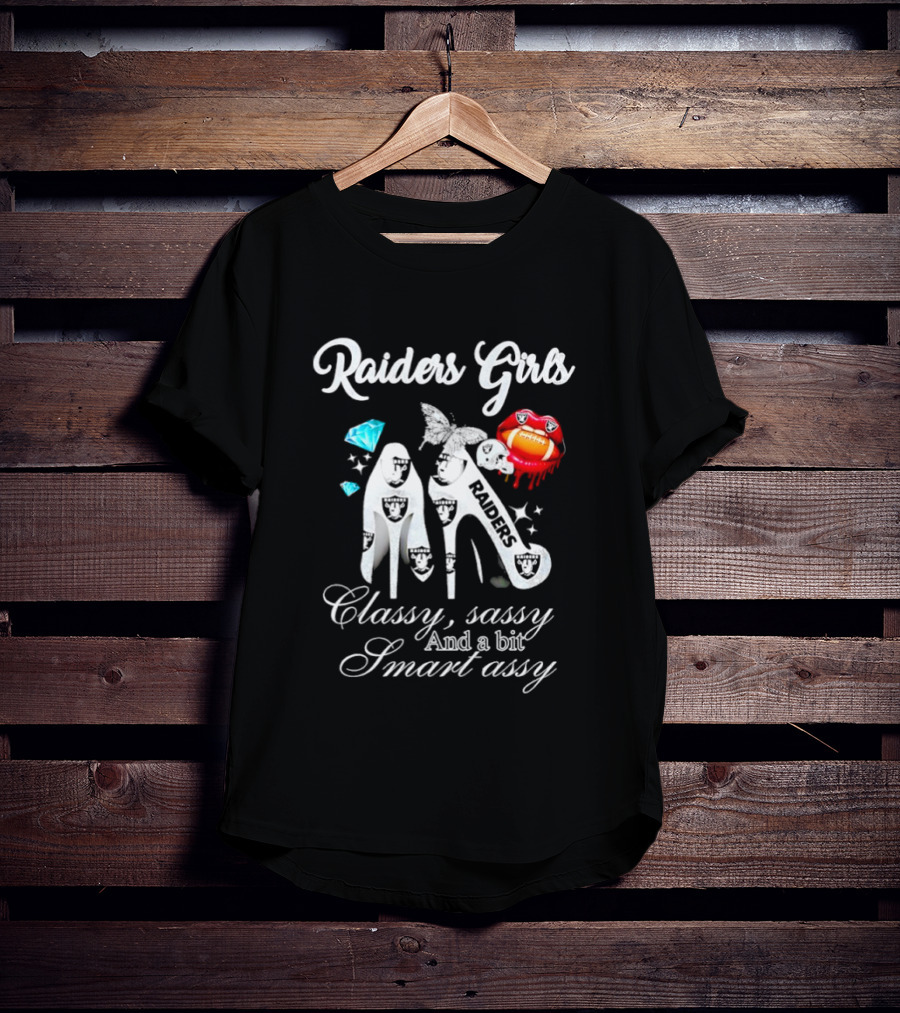 Raiders Girls Classy Sassy Smart Assy Diamond Encrusted Lips High Heels T-Shirt