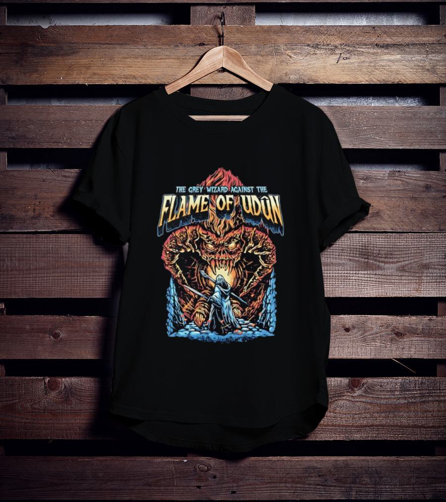 The Grey Wizard Against The Flame Of Udun Fantasy Adventure Scene T-Shirt