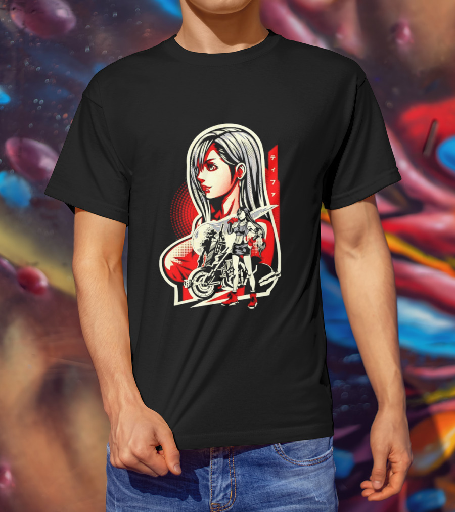 Tifa Lockhart Iconic Final Fantasy Character With Motorcycle And Katana T-Shirt