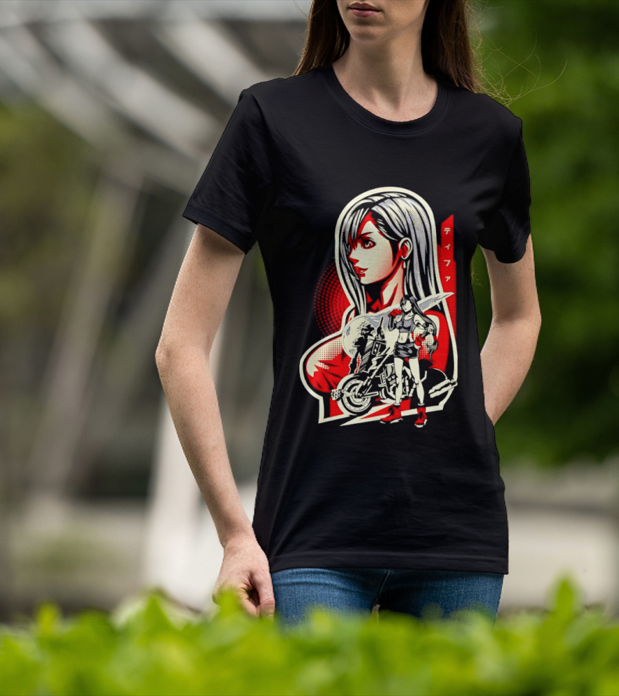 Tifa Lockhart Iconic Final Fantasy Character With Motorcycle And Katana T-Shirt