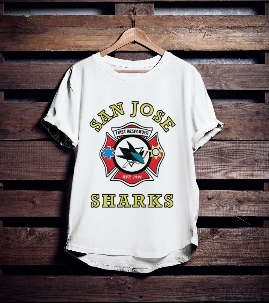 San Jose Sharks First Responder Hockey Collaboration Firefighter EMT Police T-Shirt