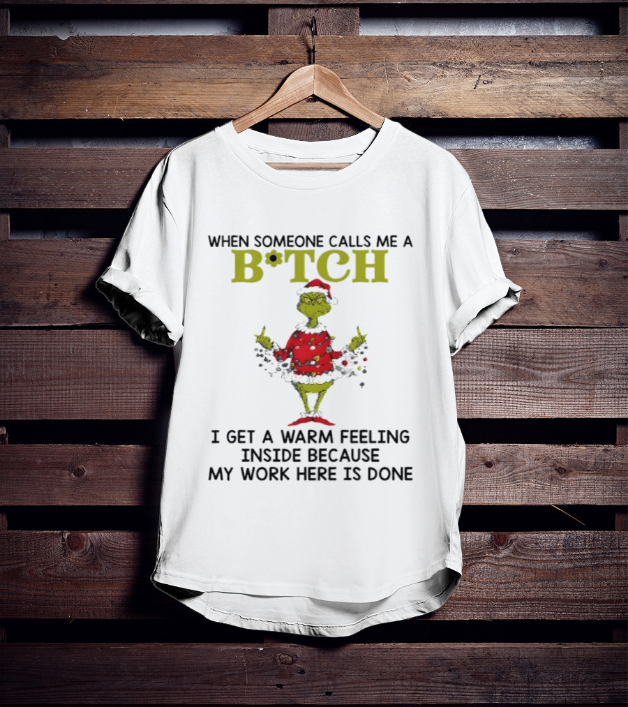 Grinch Santa Suit Christmas Lights Warm Feeling Inside B*TCH T-Shirt