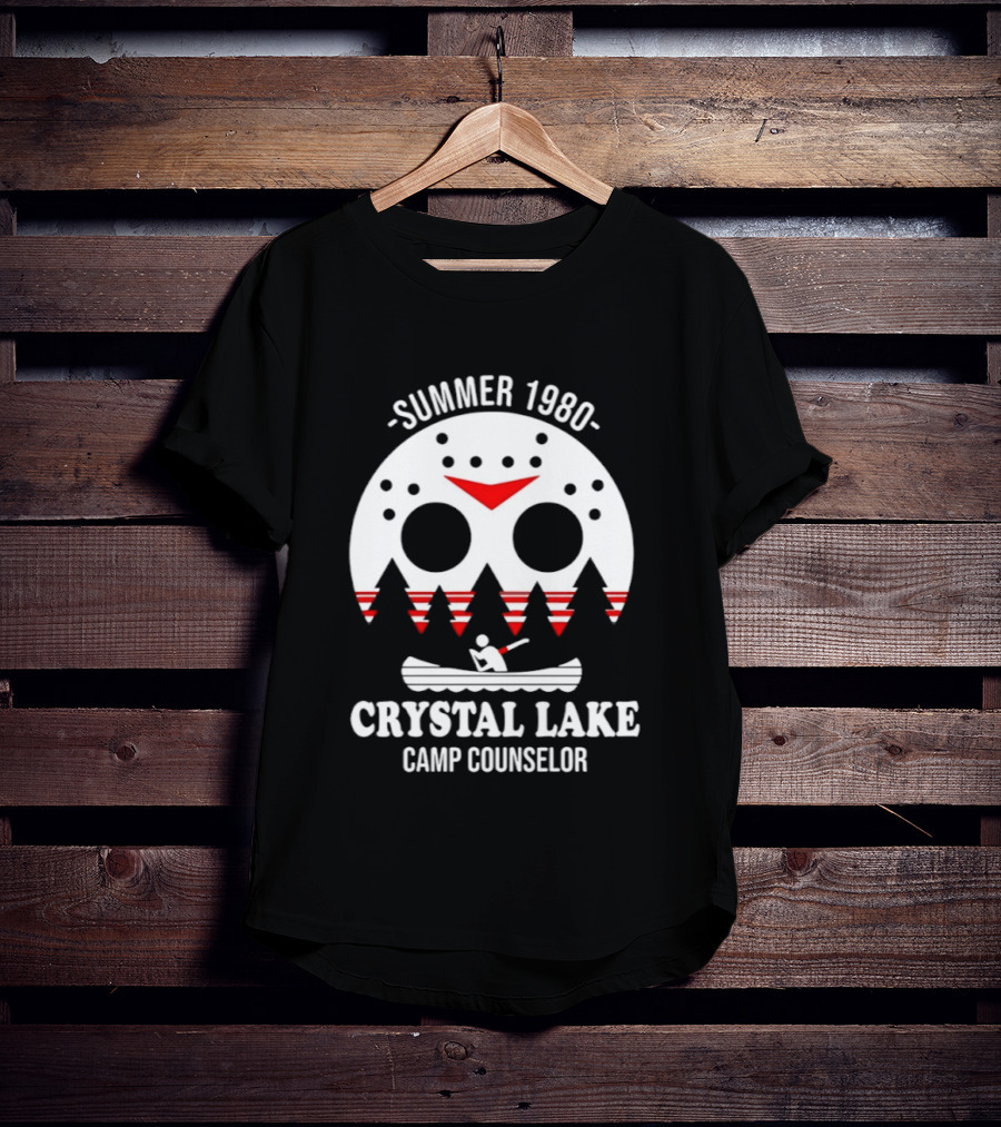 Jason Voorhees Summer 1980 Crystal Lake Camp Counselor Canoe Mask Retro Horror T-Shirt