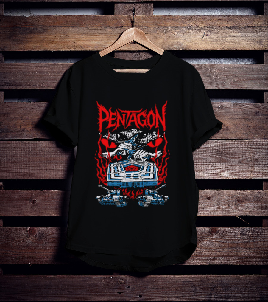Pentagon Band Red Flames And Hearts T-Shirt