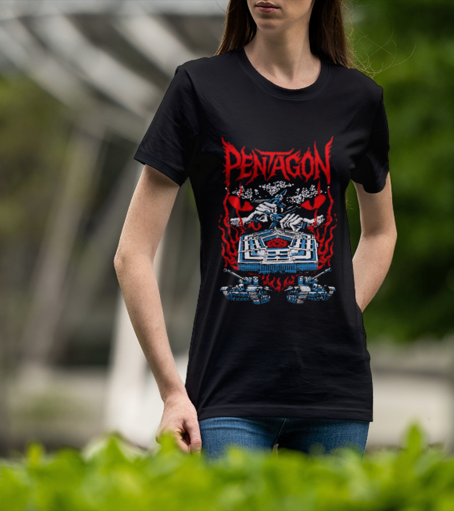 Pentagon Band Red Flames And Hearts T-Shirt