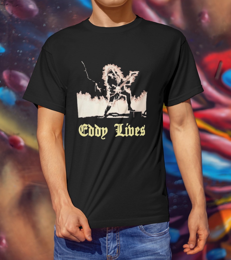 Eddy Lives Rock Music Guitar Flame Performance T-Shirt