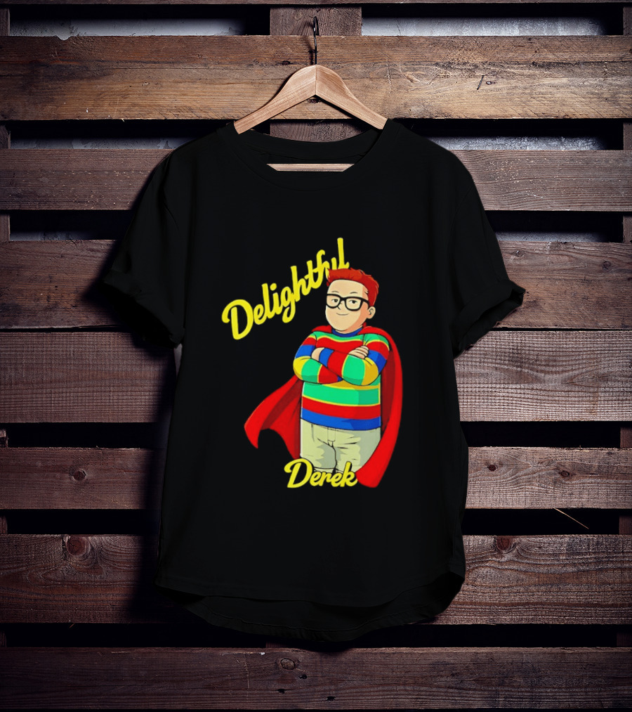 Delightful Derek Superhero With Cape And Stripes T-Shirt