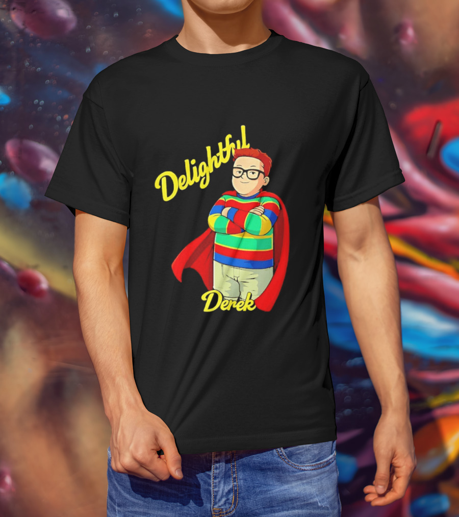 Delightful Derek Superhero With Cape And Stripes T-Shirt