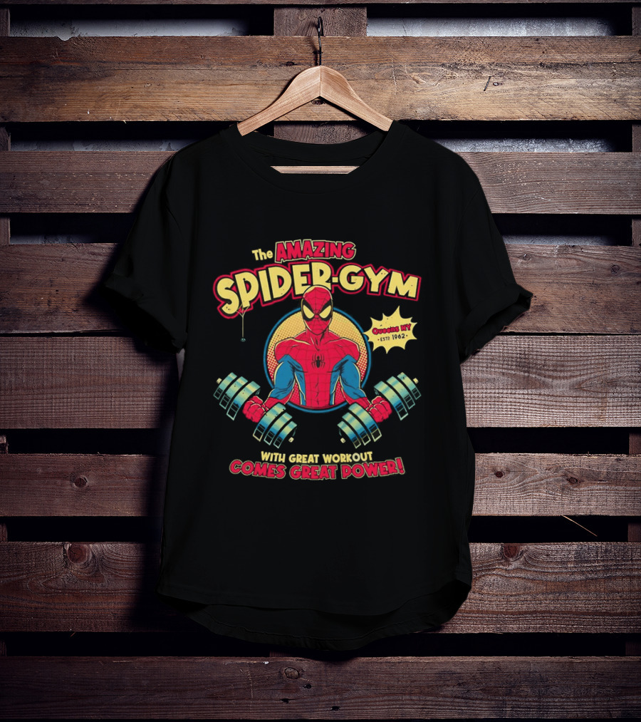 Top The Amazing Spider Gym With Great Workout Comes Great Power Established 1962 T-Shirt