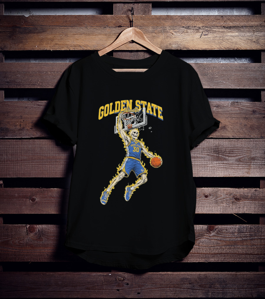 Golden State Warriors Basketball Skeleton Player Slam Dunk Fire T-Shirt