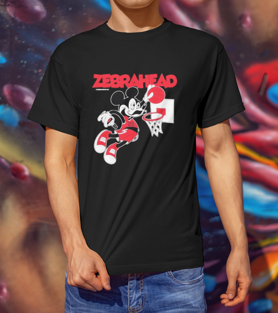Zebrahead Mickey Mouse Slam Dunk Basketball 25 Retro Cartoon T-Shirt