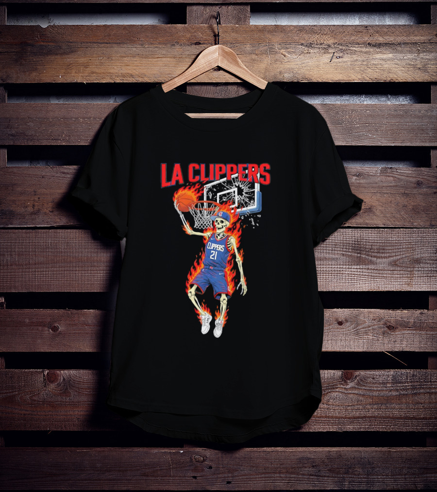 LA Clippers Basketball Skeleton Player On Fire Dunking T-Shirt