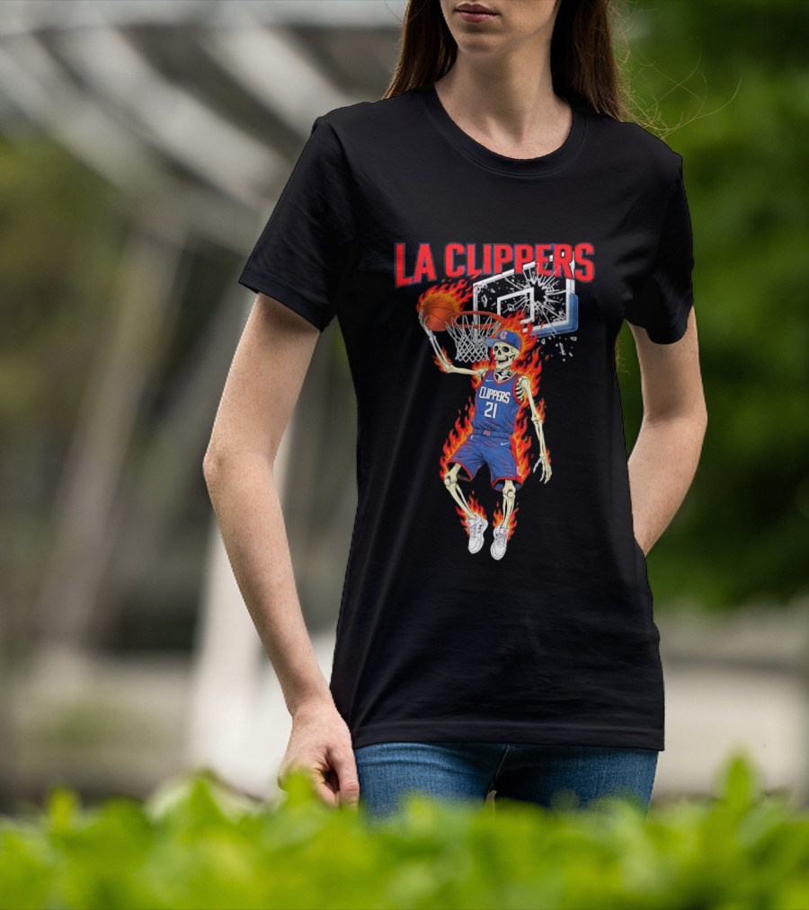LA Clippers Basketball Skeleton Player On Fire Dunking T-Shirt