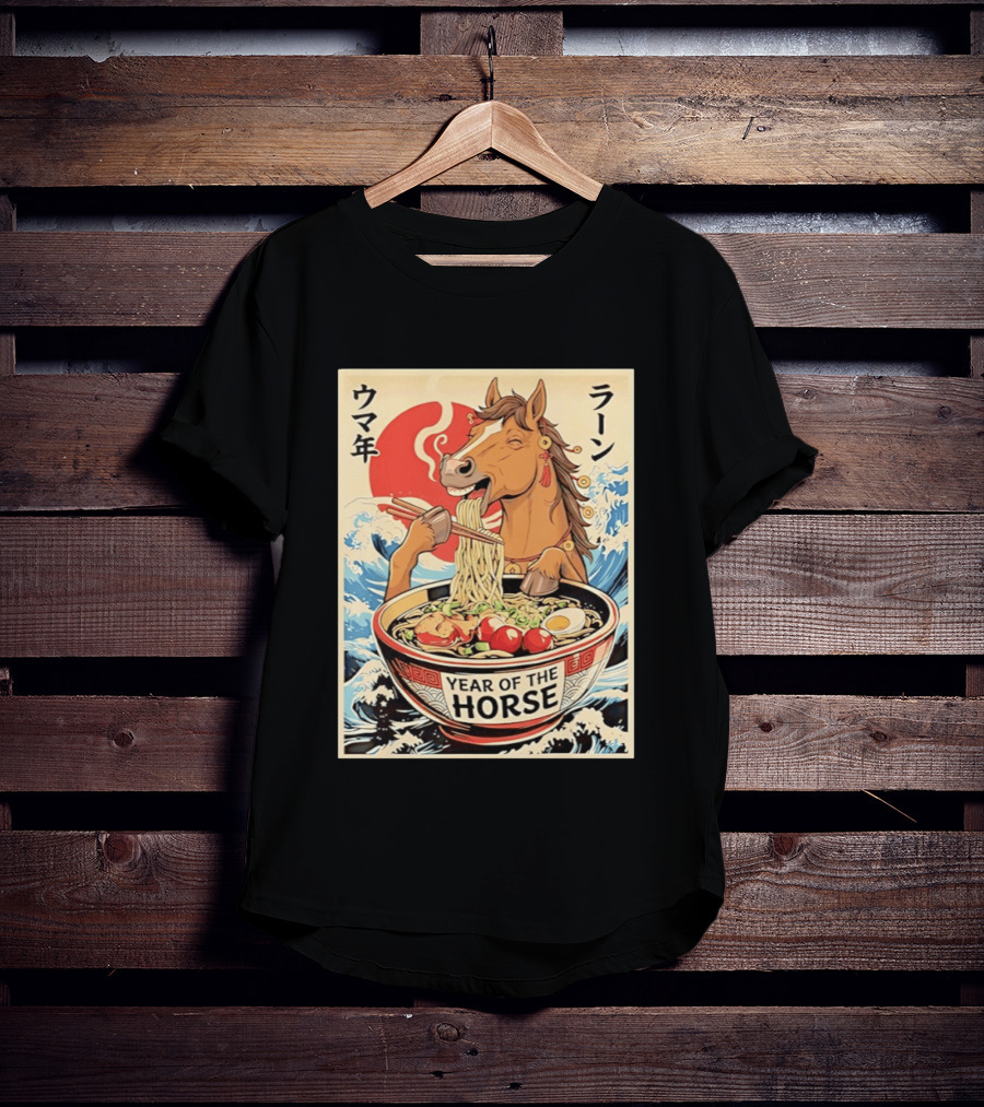 Horse Eating Ramen Year Of The Horse 2026 Japanese T-Shirt