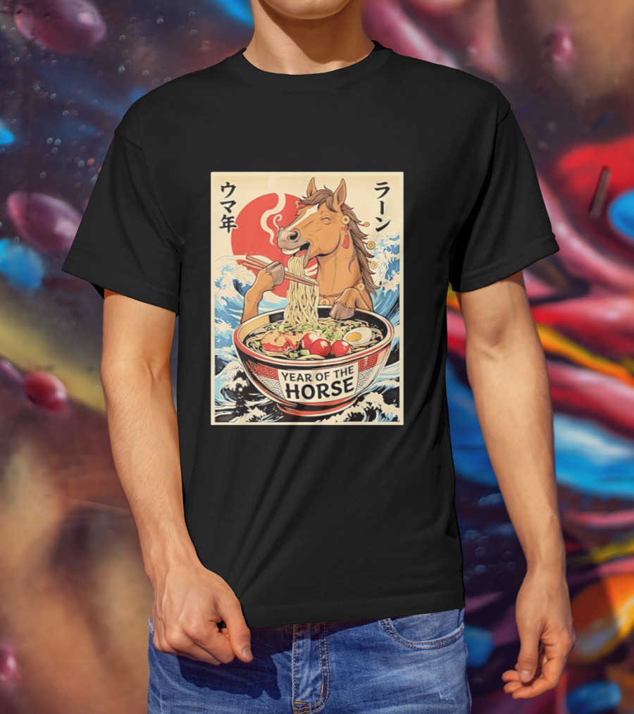 Horse Eating Ramen Year Of The Horse 2026 Japanese T-Shirt