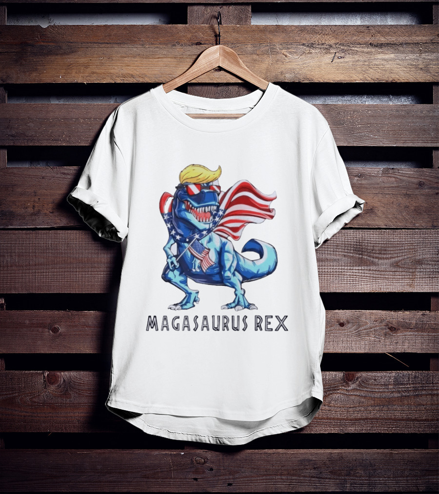 Magasaurus Rex Dinosaur American Flag Patriotic T-Shirt