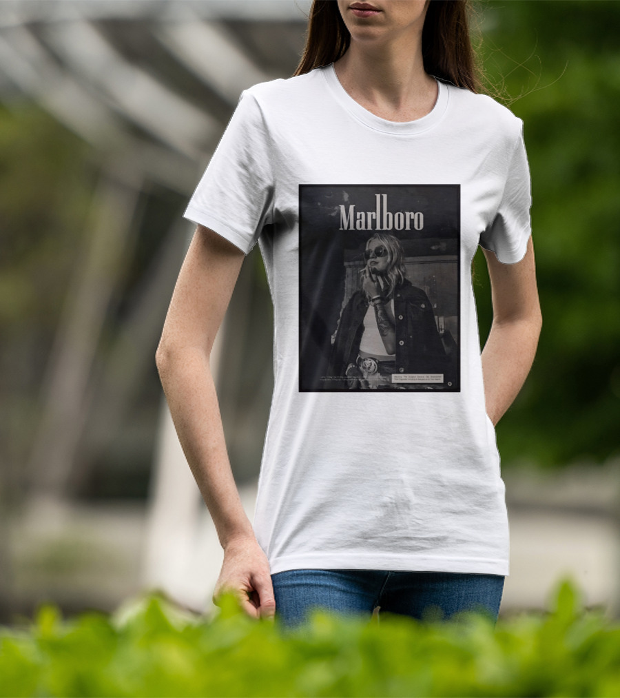Marlboro Woman Smoking Retro Style Sunglasses Denim Jacket T-Shirt