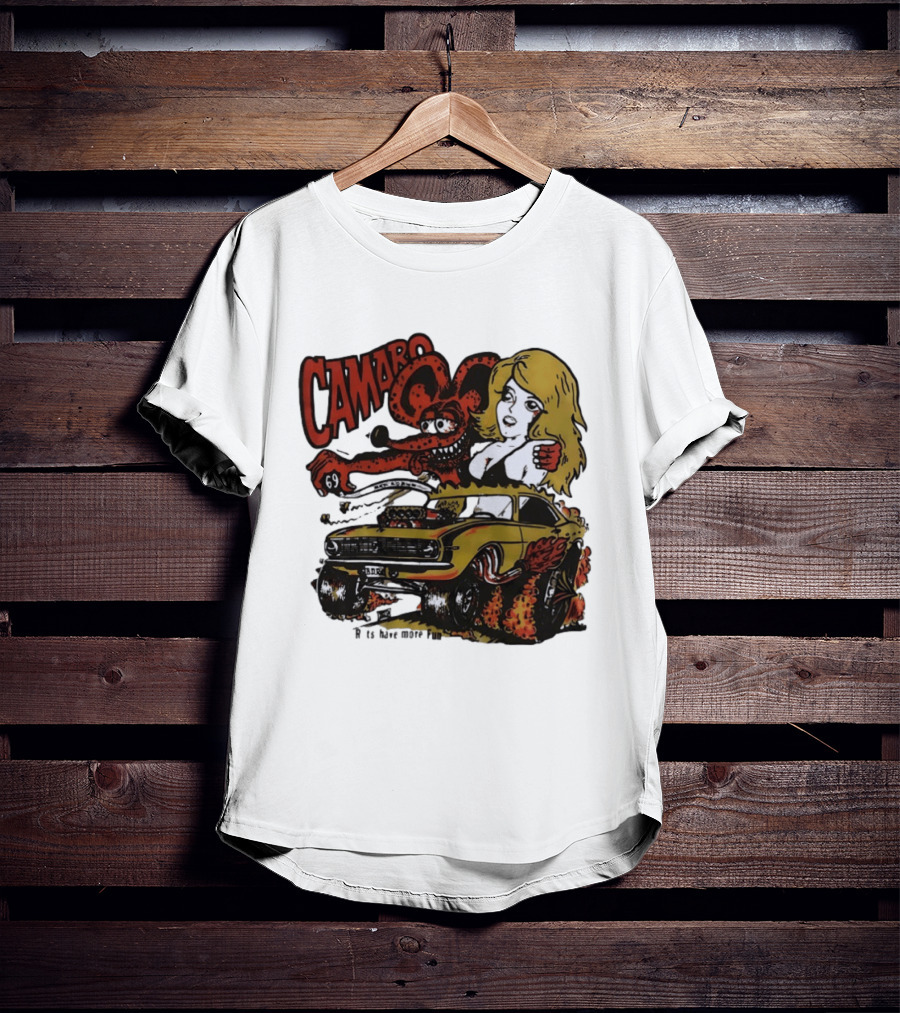 Camaro 69 Rats Have More Fun Blonde Lady Hot Rod Cartoon T-Shirt