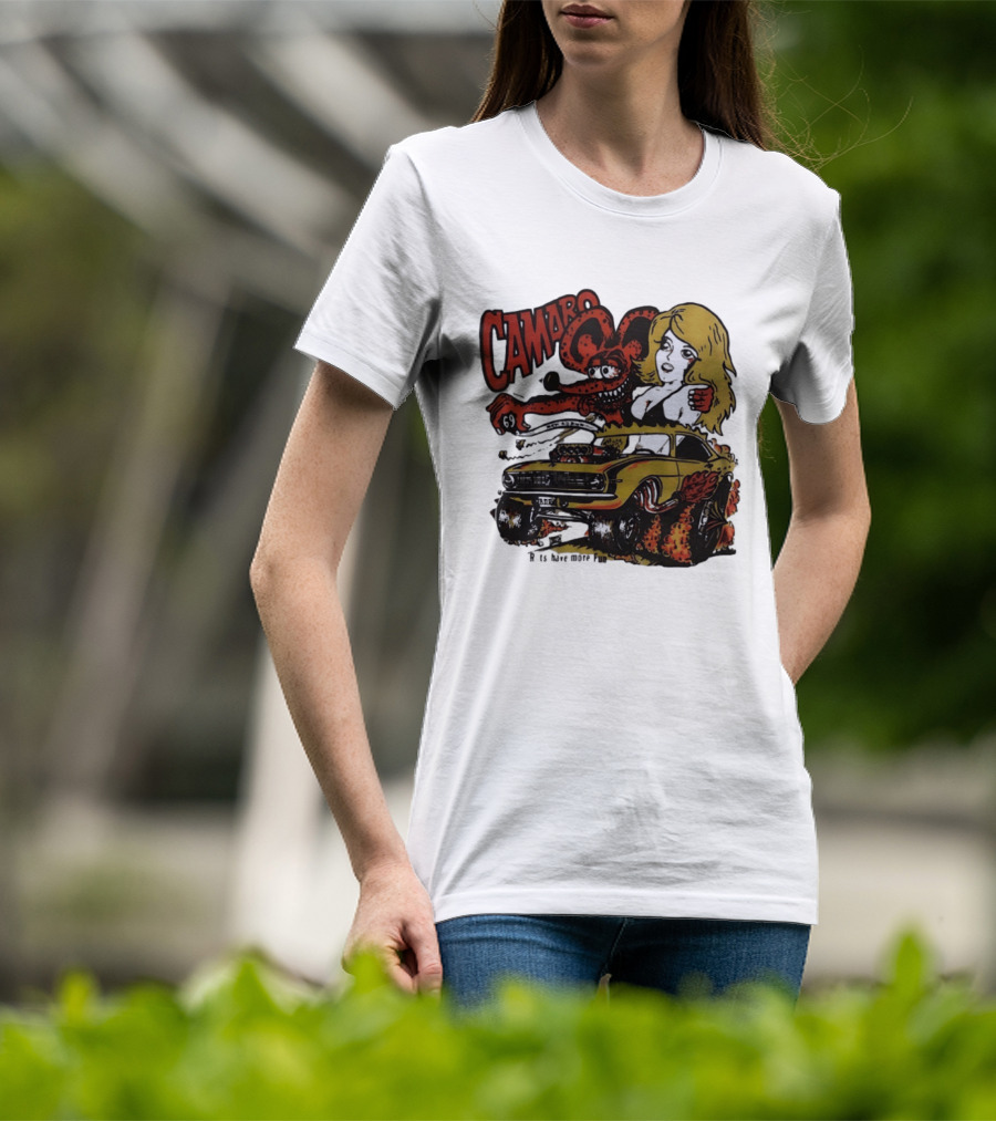 Camaro 69 Rats Have More Fun Blonde Lady Hot Rod Cartoon T-Shirt