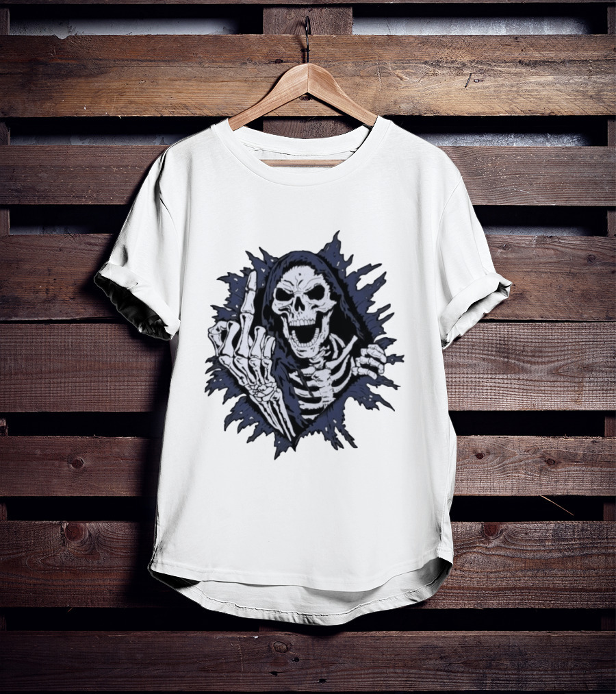 Worry Club Bone Daddy Skeleton Middle Finger Grinning Reaper T-Shirt