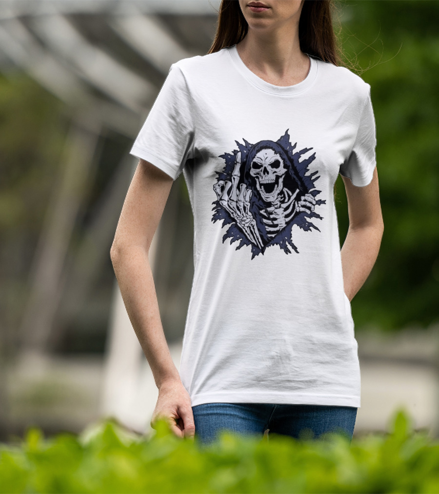 Worry Club Bone Daddy Skeleton Middle Finger Grinning Reaper T-Shirt