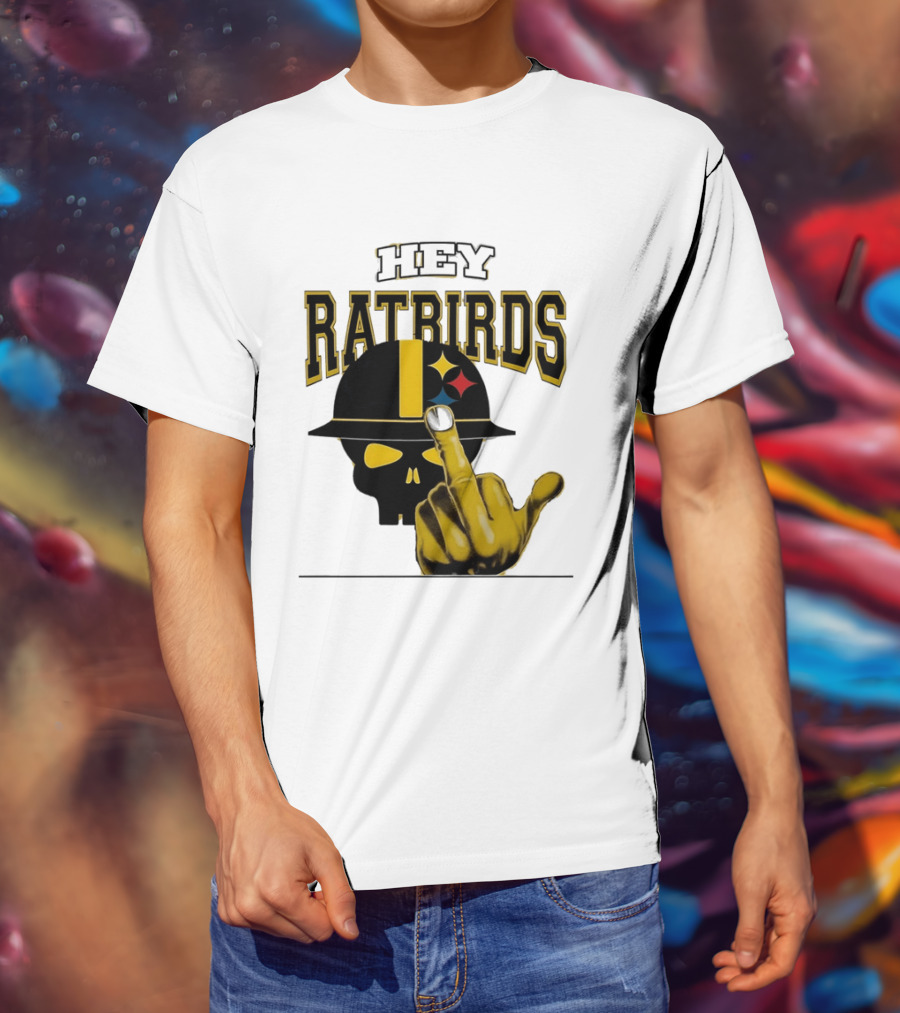 Hey Ratbirds Middle Finger Pittsburgh Steelers Skull T-Shirt