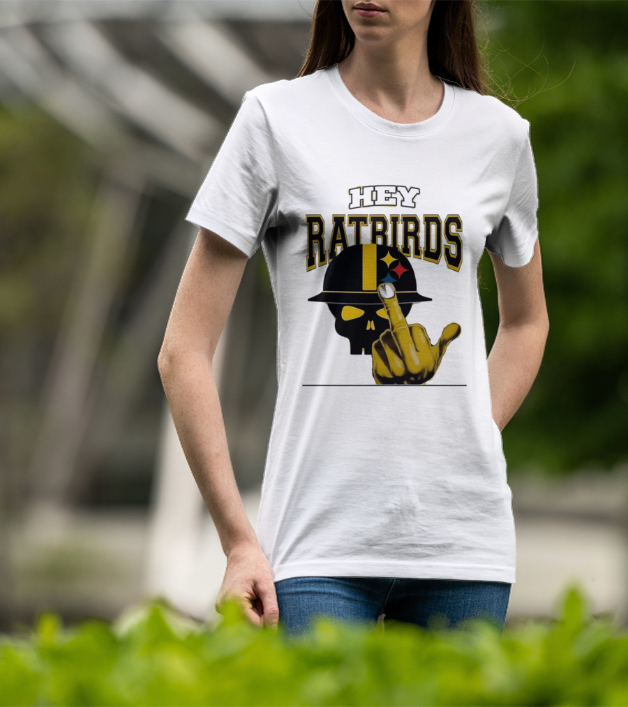 Hey Ratbirds Middle Finger Pittsburgh Steelers Skull T-Shirt