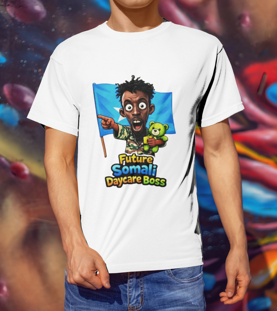 Future Somali Daycare Boss Funny Cartoon Camouflage Flag Bearer T-Shirt