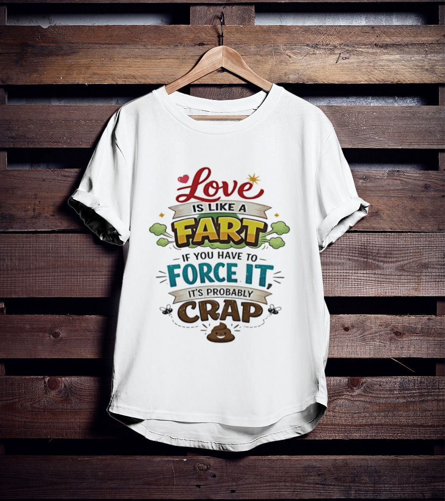 Love Is Like A Fart If You Have To Force It It's Probably Crap Funny Poop Emoji T-Shirt