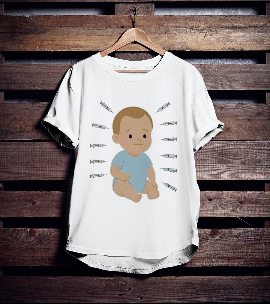 Trump Administration Cuts Childhood Vaccine Cartoon Baby Surrounded By Syringes T-Shirt