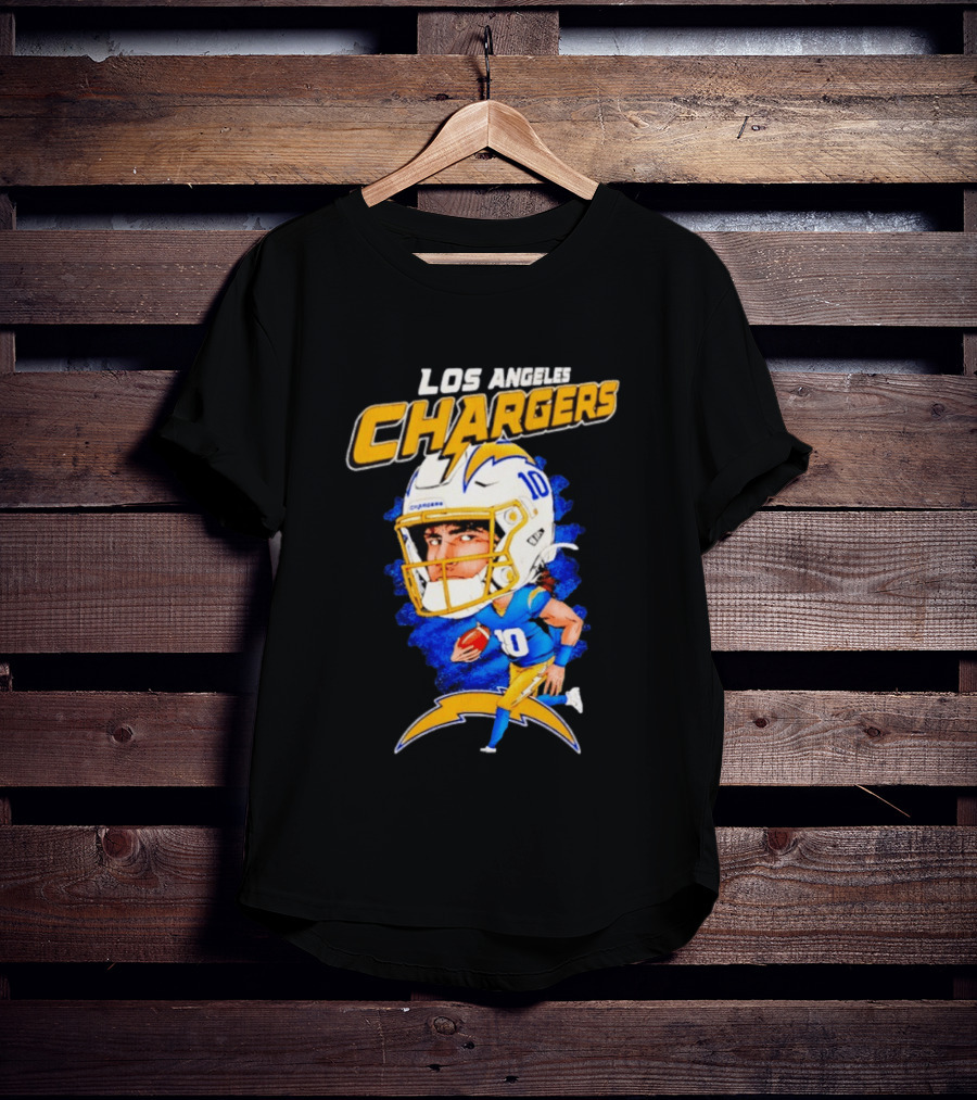 Los Angeles Chargers Justin Herbert Caricature Football Star 10 T-Shirt