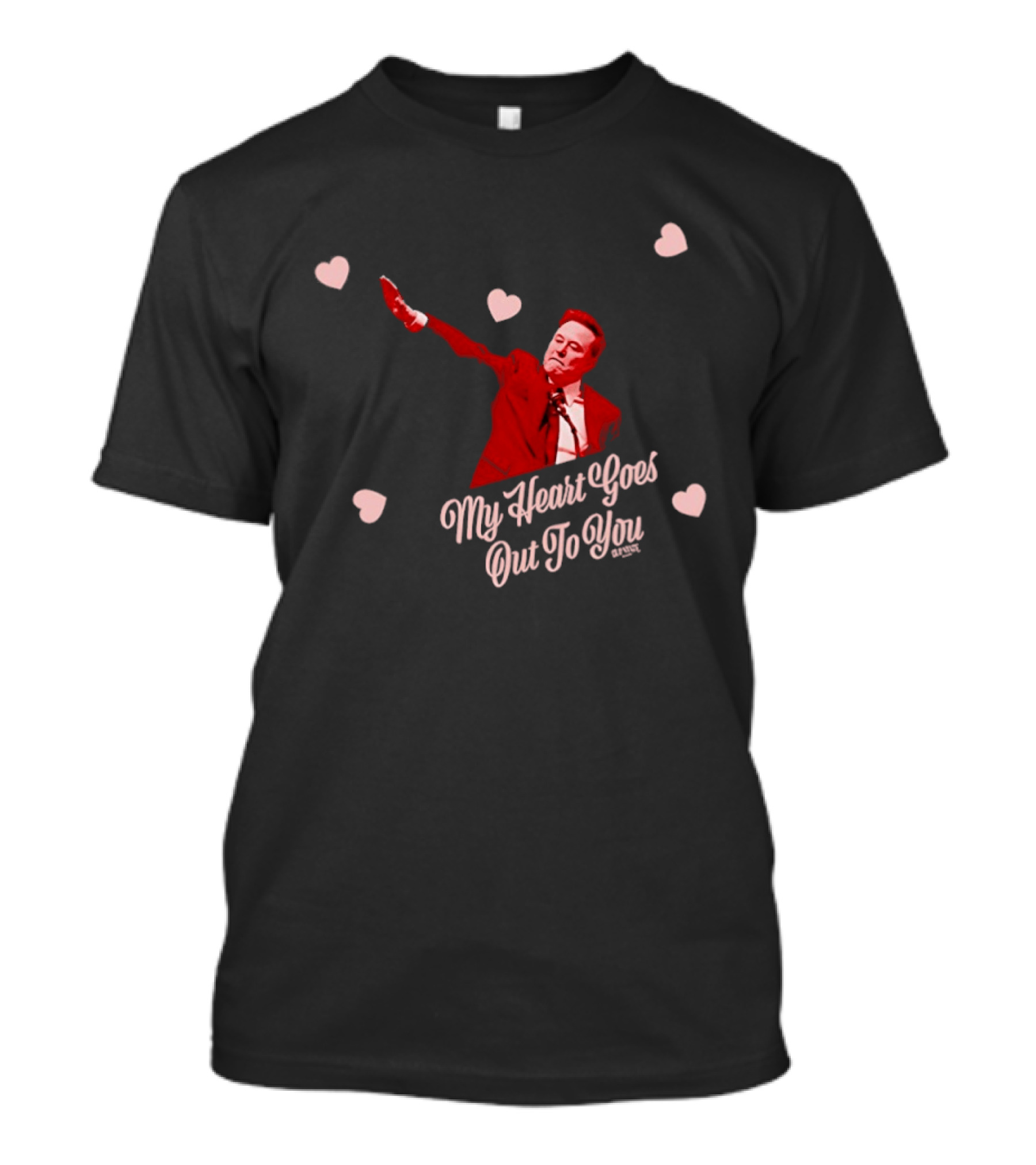 Elon Musk My Heart Goes Out To You Arm Raised Heart Background T-Shirt