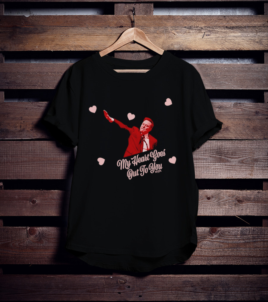 Elon Musk My Heart Goes Out To You Arm Raised Heart Background T-Shirt