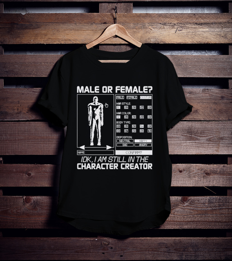 Male Or Female IDK I Am Still In The Character Creator Video Game Humor Customization Options T-Shirt