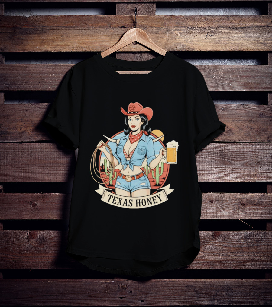 Texas Honey Cowgirl Western Style Beer Cactus Rodeo Red Bandana T-Shirt