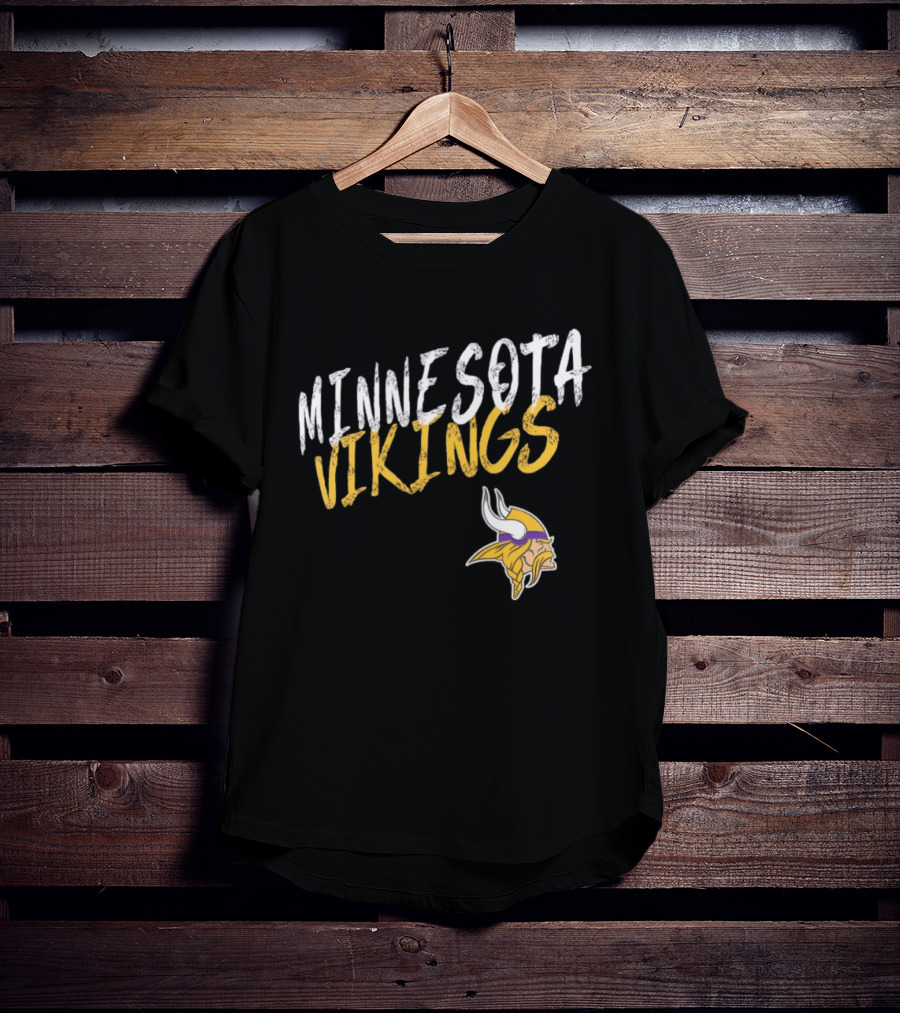Minnesota Vikings NFL Team Spirit Bold Text And Iconic Horned Helmet T-Shirt
