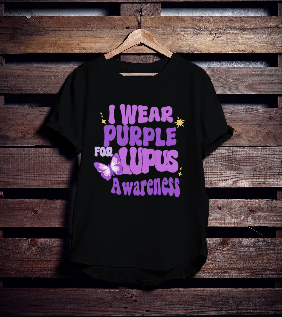 I Wear Purple For Lupus Awareness Butterfly Stars T-Shirt