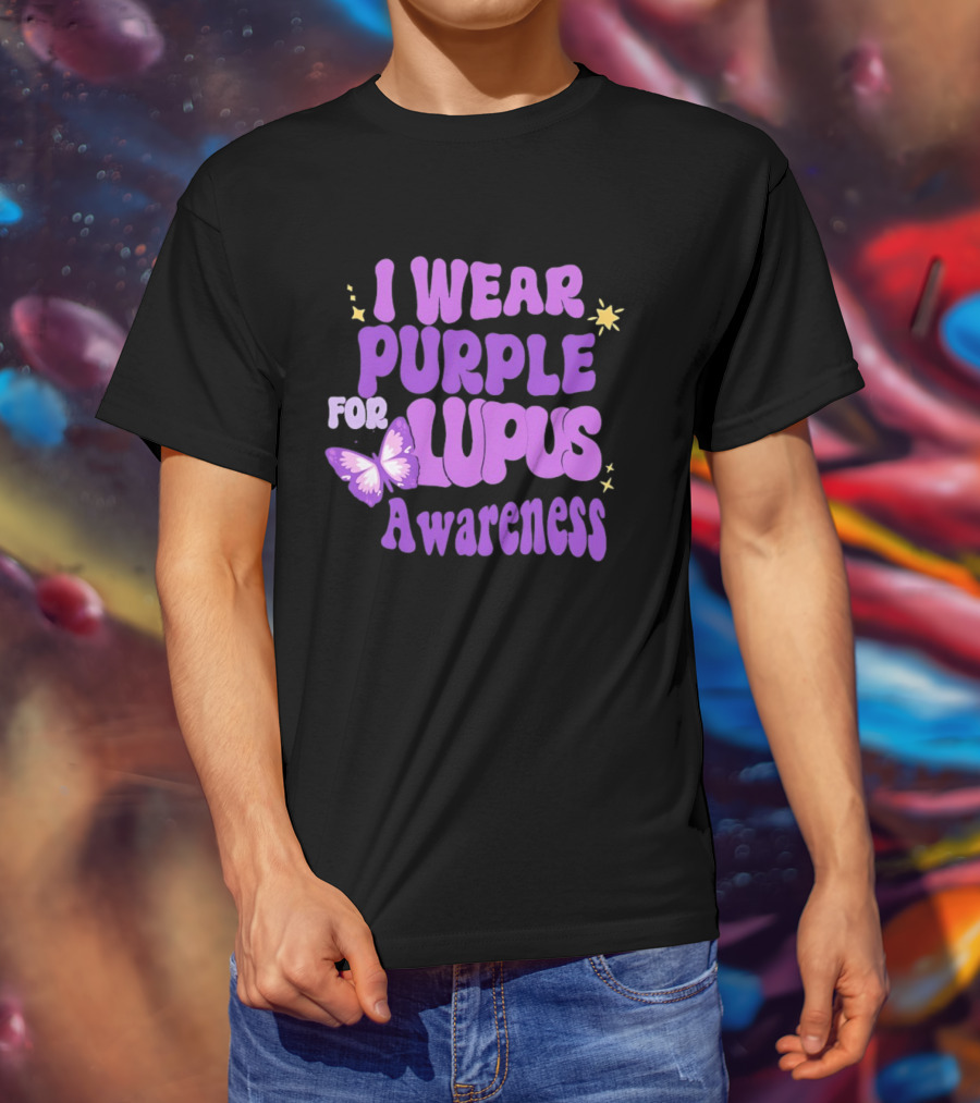 I Wear Purple For Lupus Awareness Butterfly Stars T-Shirt