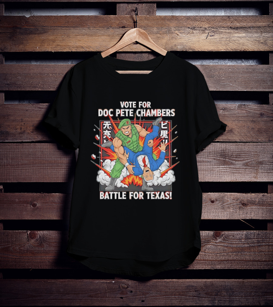 Vote For Doc Pete Chambers Battle For Texas Comic Style Explosion T-Shirt