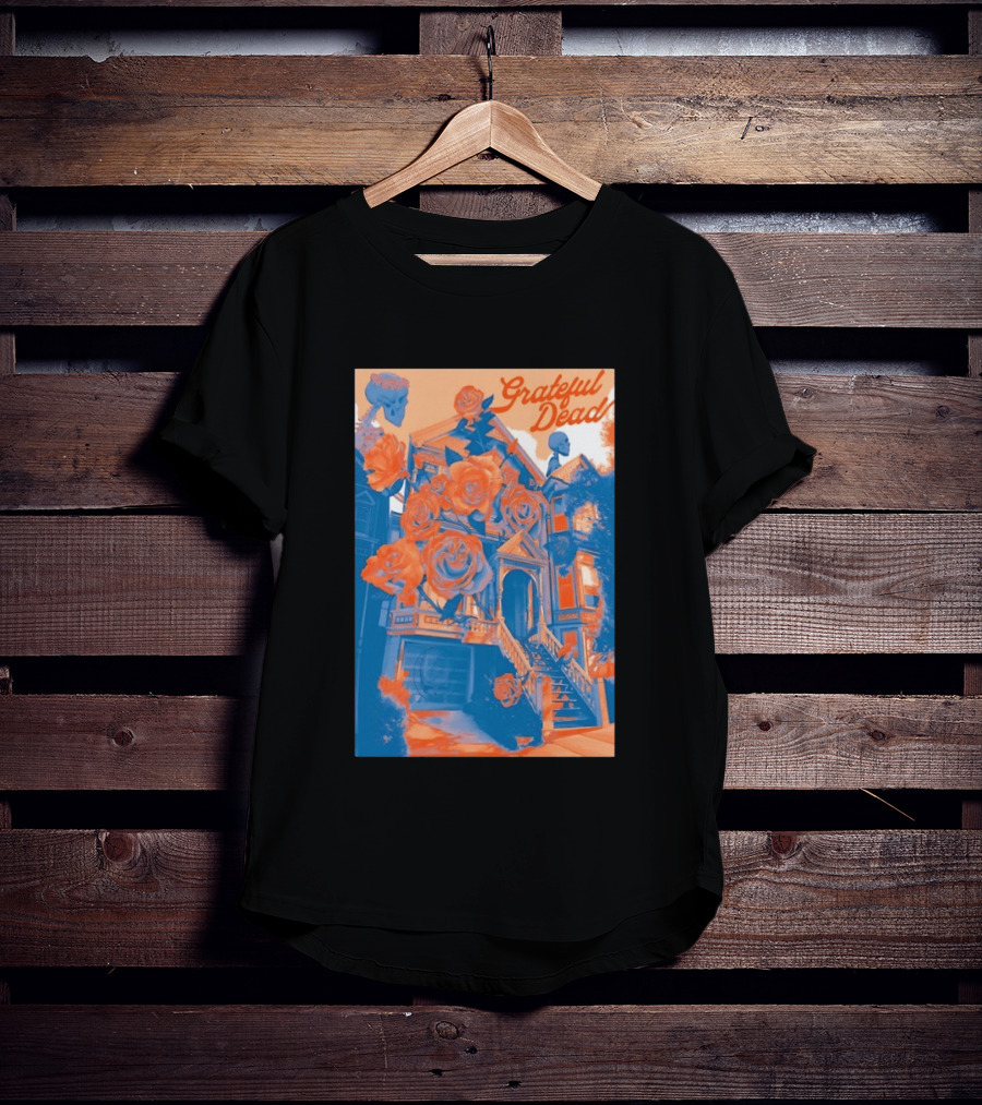 Grateful Dead Vintage House And Roses Psychedelic Art By Paul Kreizenbeck T-Shirt