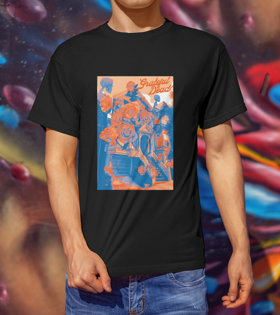 Grateful Dead Vintage House And Roses Psychedelic Art By Paul Kreizenbeck T-Shirt