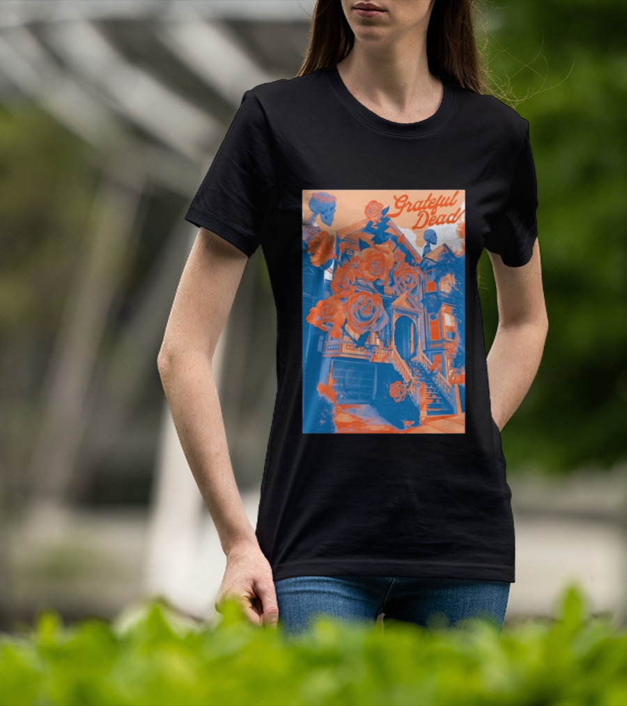 Grateful Dead Vintage House And Roses Psychedelic Art By Paul Kreizenbeck T-Shirt