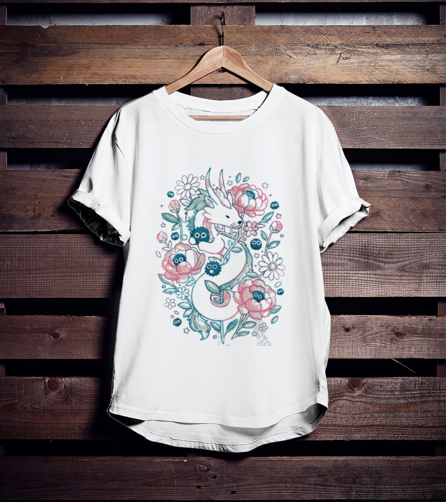 Blossom Spirit Floral Dragon With Spirited Forest Creatures T-Shirt