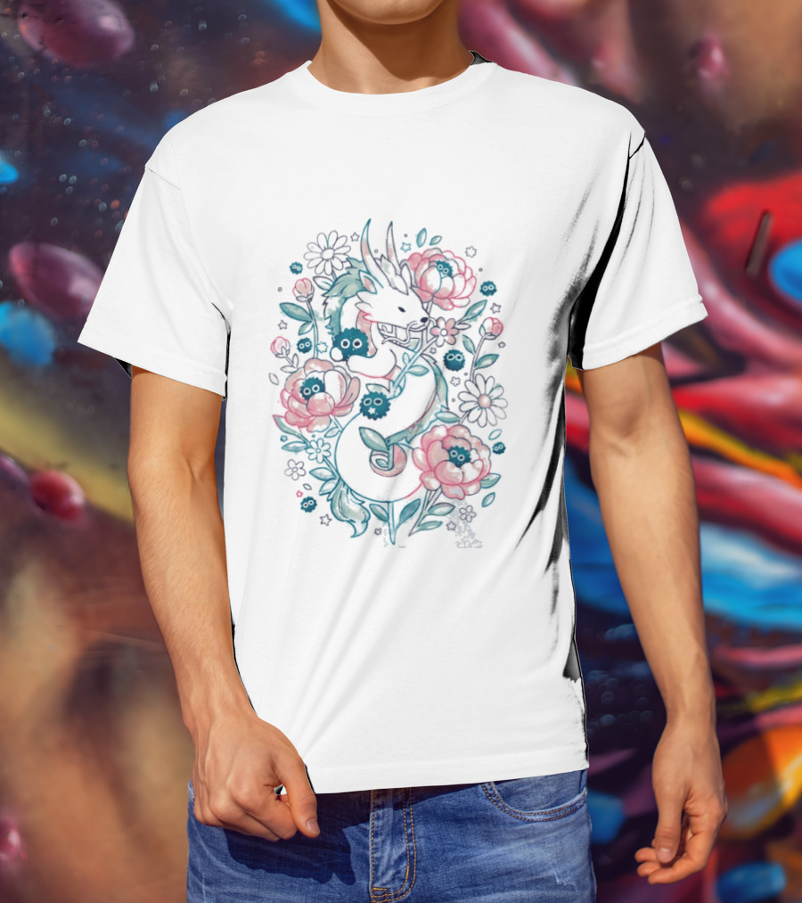 Blossom Spirit Floral Dragon With Spirited Forest Creatures T-Shirt