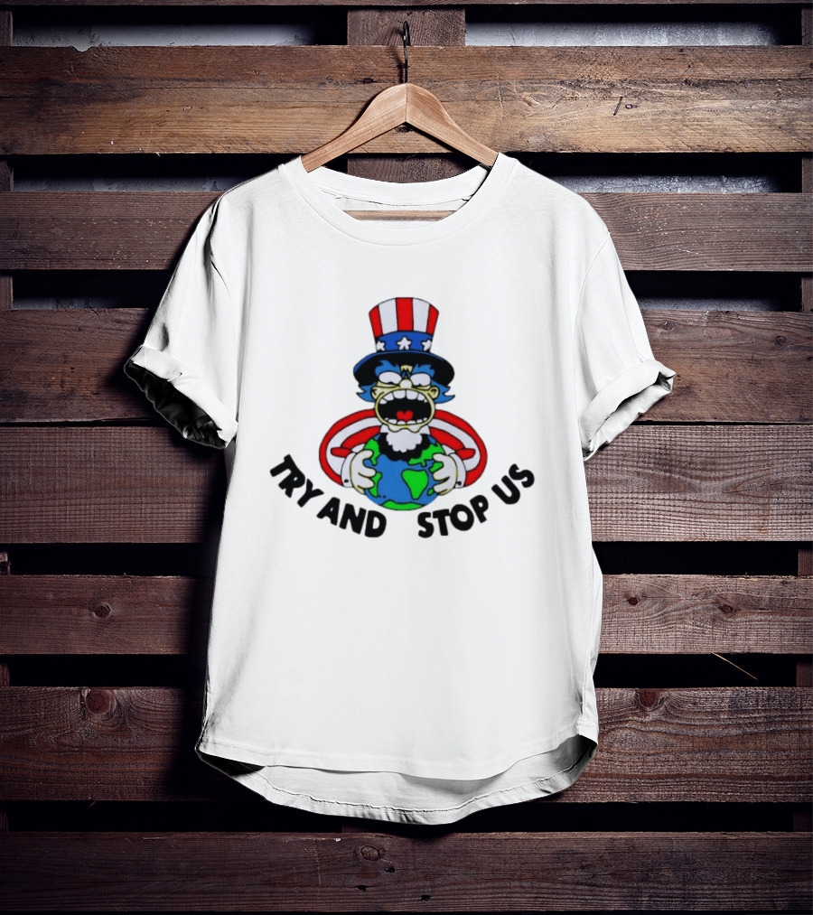 Simpsons Uncle Sam Try And Stop Us Holding Earth T-Shirt