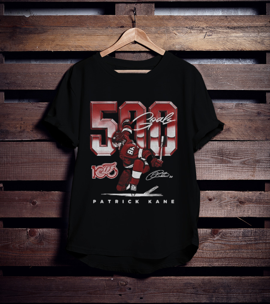 Detroit Red Wings Patrick Kane 500 Goals Signature 100th Anniversary Edition T-Shirt
