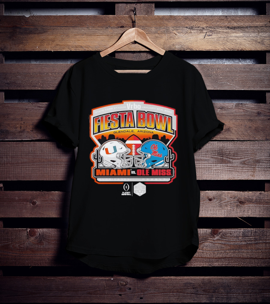 State Farm Stadium Vrbo Fiesta Bowl January 8th 2026 Glendale Arizona Miami Hurricanes Vs Ole Miss Rebels CFP T-Shirt