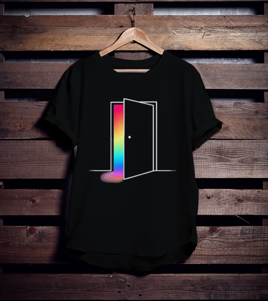 Minimalist Open Door With Rainbow Light Emission T-Shirt